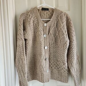 Blarney Woolen Mills Ivory Pure New Wool Size Large Irish Fishermans Sweater
